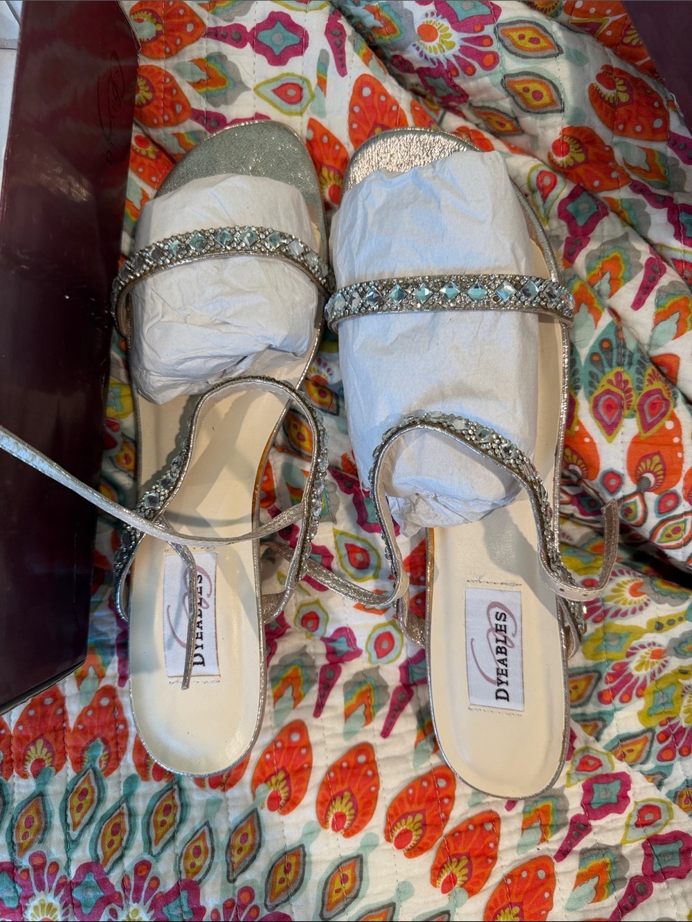 Dyeables Silver Beaded Open-Toe Mules